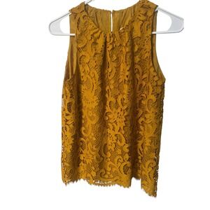 LOFT Lace Tank Top Sleeveless Lined Party Blouse Yellow Gold XS